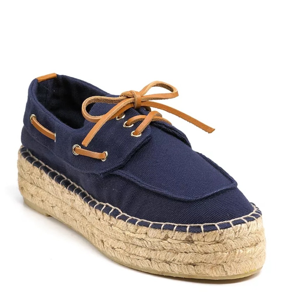 Tory Burch Blanton Espadrille Womens 9 Blue Tan Jute Resort Travel Vacation Boat